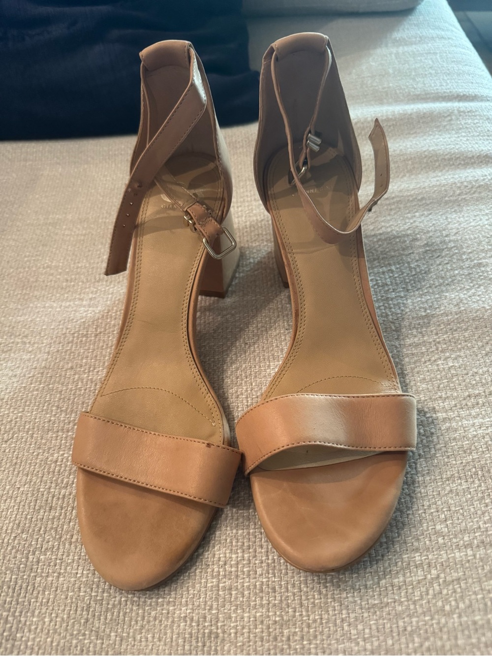 Gianni Bini Tan Ankle-Strap Block Heel Sandals